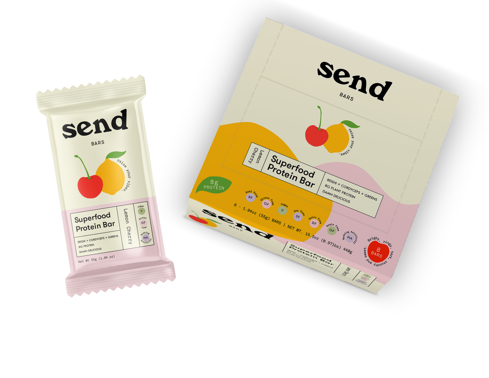 Send Bars - Wholesale Snack Bar - Lemon Cherry Superfood Protein Bars - Single Caddy (8 bars)3