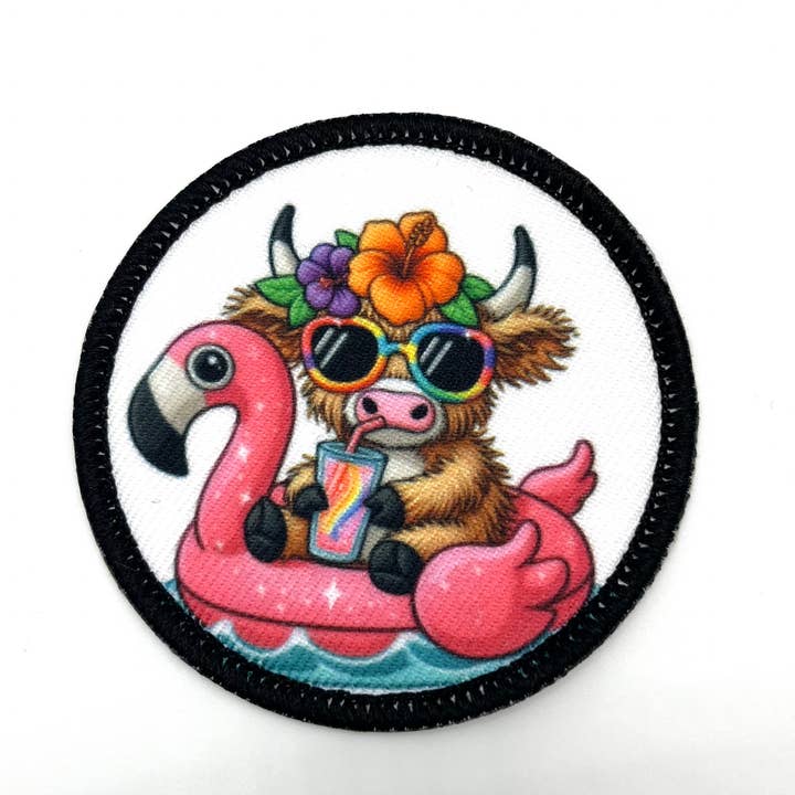 Fit Stitch Gear - Wholesale Patch - Highland Cow Summer Flamingo Floatie Patch