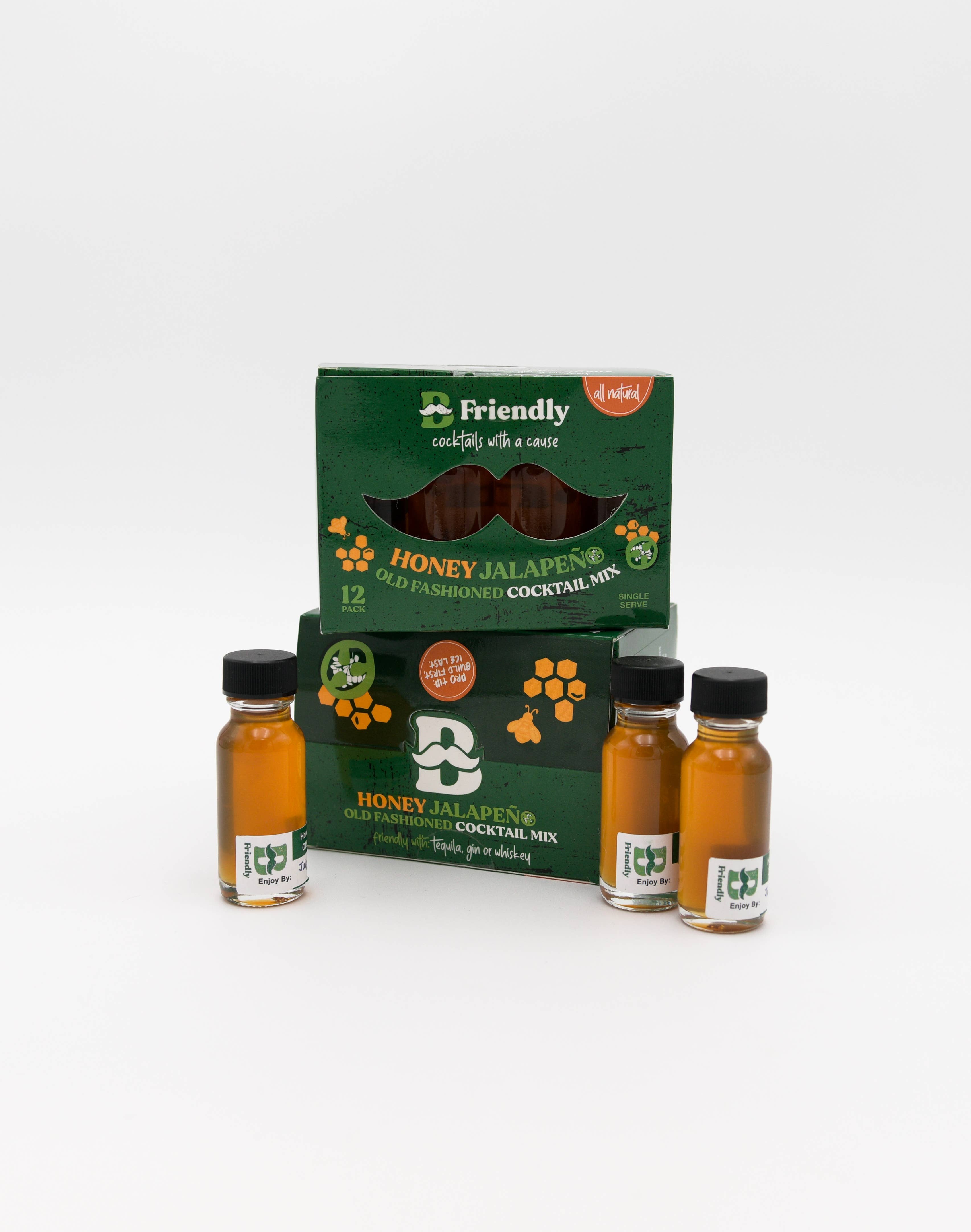 B Friendly Cocktails with a Cause - Wholesale Cocktail mix/syrup - Honey Jalapeno Old Fashioned Mix Single Serve (½ oz.)12 pk