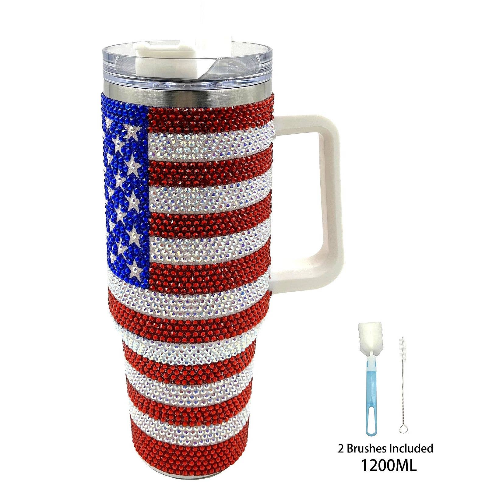 Diacly - Wholesale Insulated Mug/Tumbler - Bling Solid Rhinestone Tumbler Straw with 2 Brushes Spong6