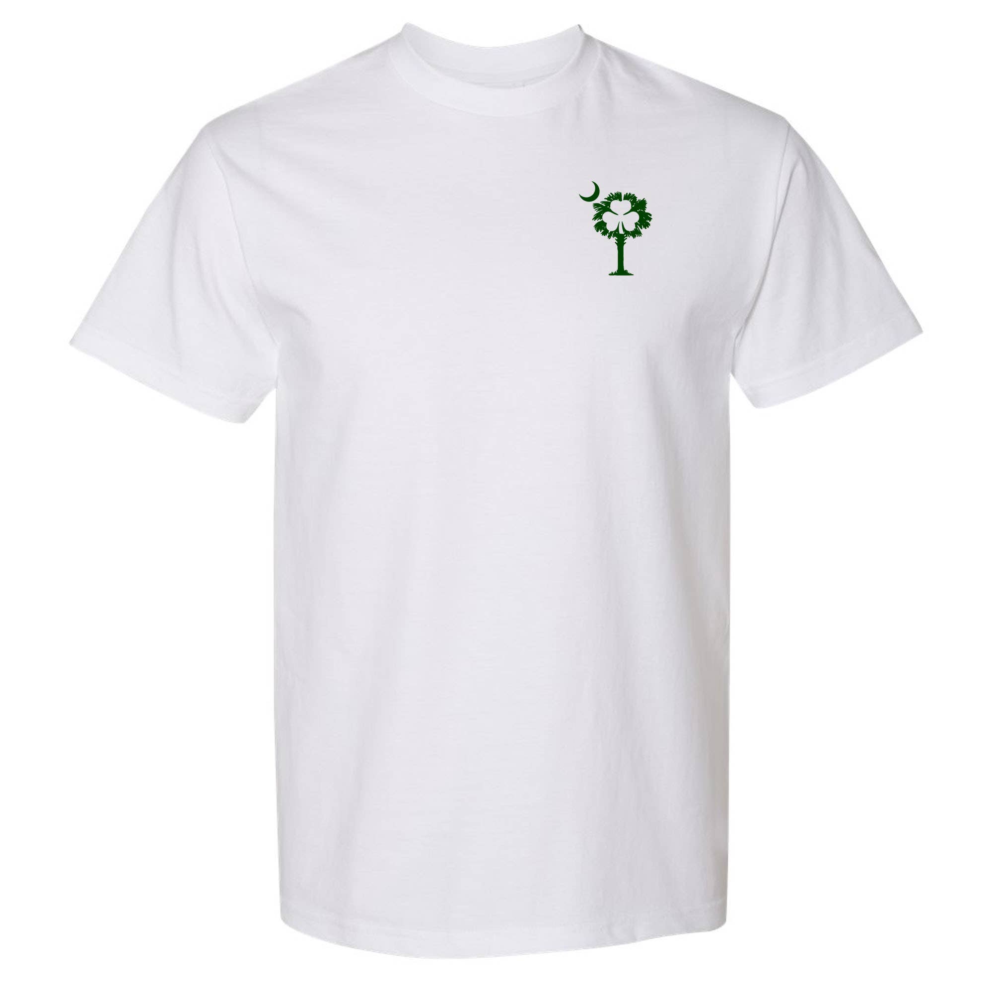 Charleston Apparel - Venta al por mayor Camiseta serigrafiada - Unisex - Camiseta con diseño de trébol de Carolina del Sur, del Día de San Patricio irlandés, blanca2