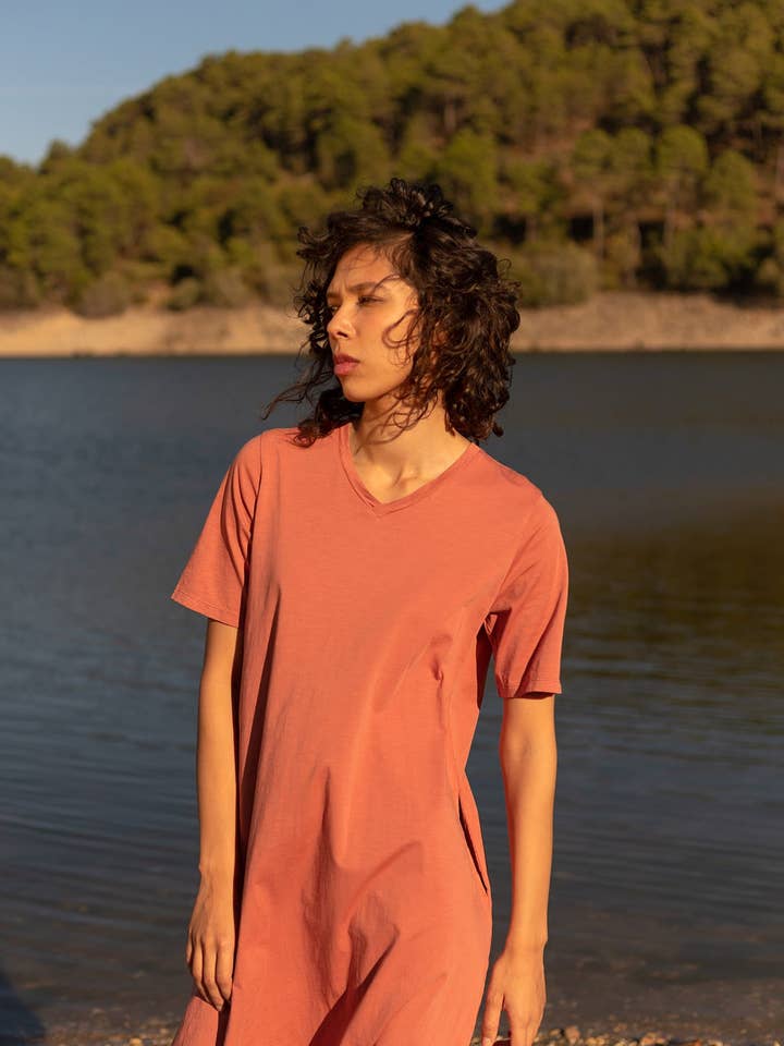 Long rust-colored dress for wholesale by PAN Producto Básico