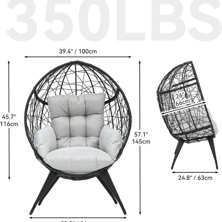 Grey Large Wicker Egg Chair With Stand Outdoor Gray Cushion for wholesale on Faire1