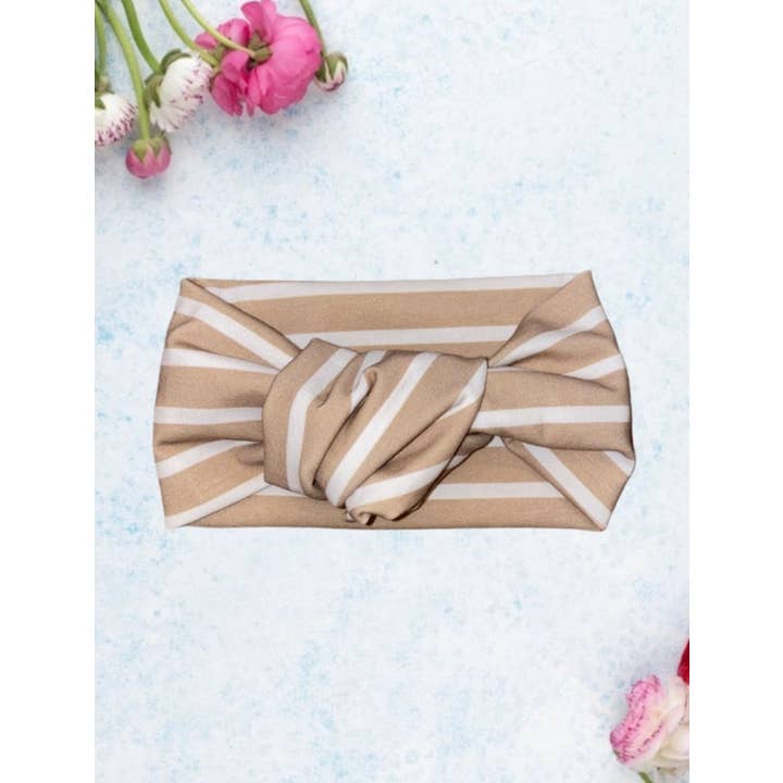 Diadema rayas beige/marrón para venta al por mayor de Remi Rae’s LLC