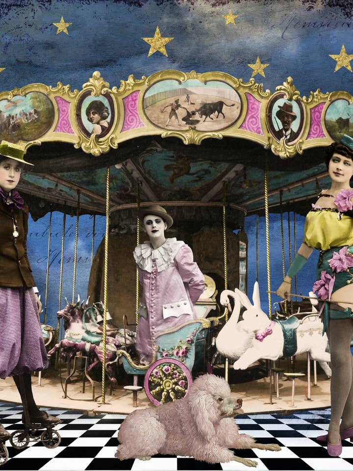 Tarjeta de felicitación artística de carrusel de circo vintage para venta al por mayor de Jeevesy Cards