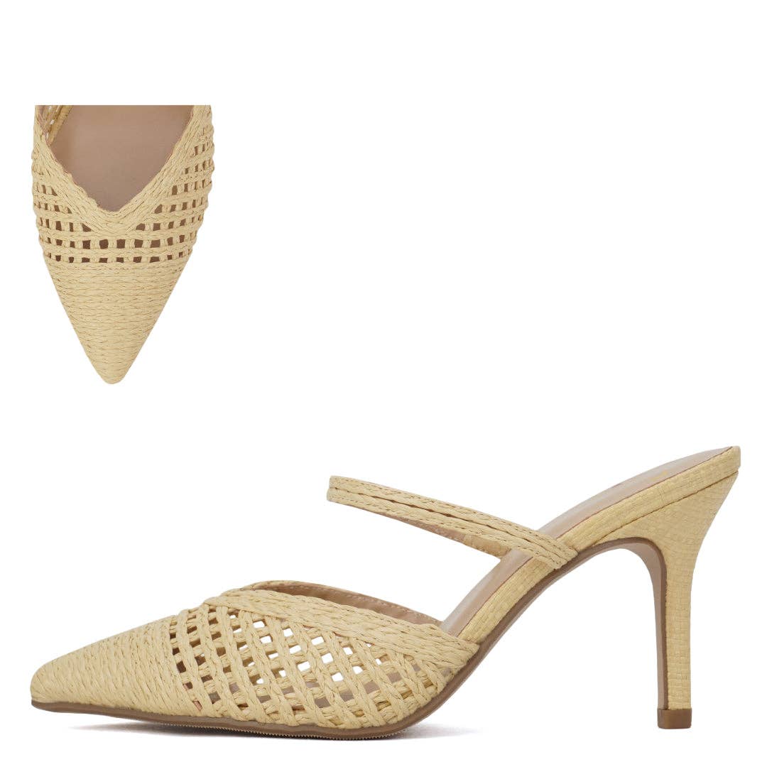 Soda ALEXIS Women Raffia Braided Pointy Toe Heel Mules-12 Pairs Pack for wholesale on Faire0