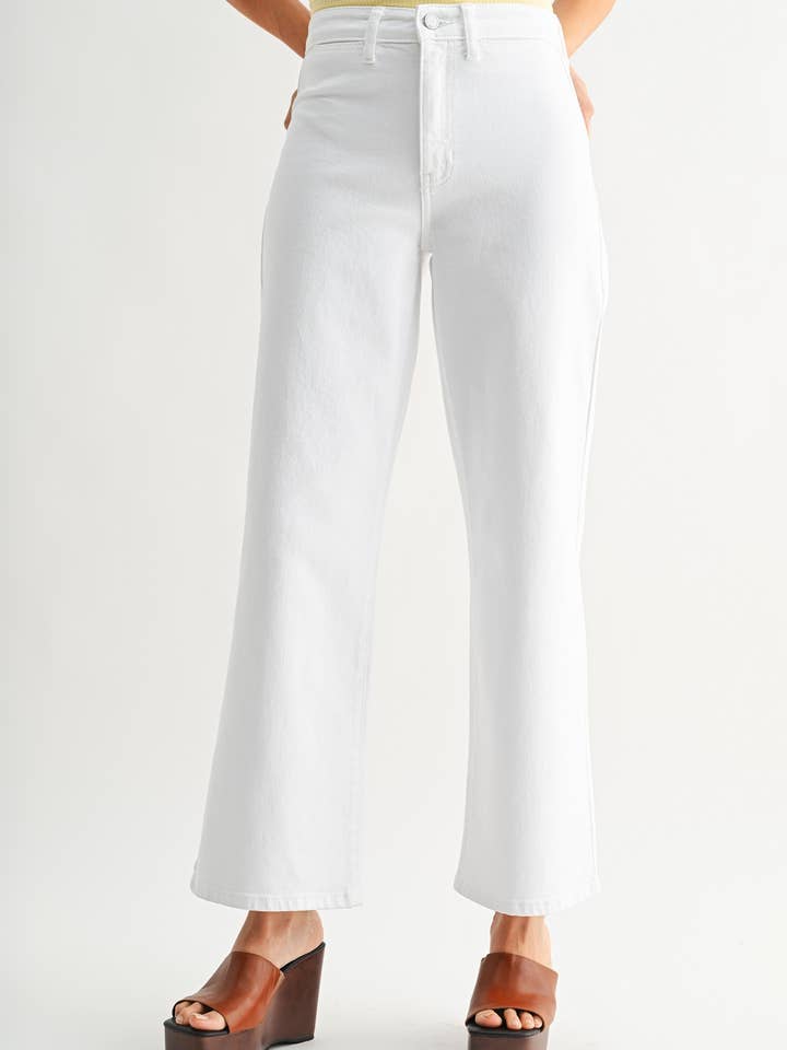 DP690-A - WHT - Calça de Perna Larga com Bolsos Welt por atacado de JBD