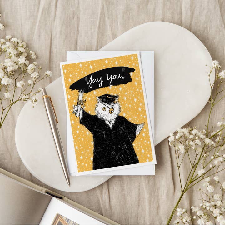 Christy Obalek Illustration - Wholesale Graduation Card - Yay You! Graduation Owl Card #5081