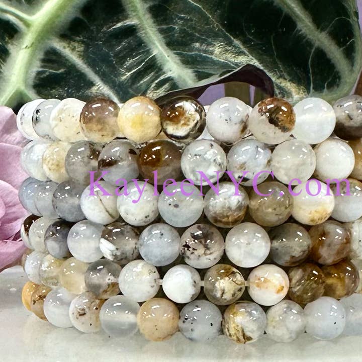 Ópalo Dendrítico Natural 6mm 7.5” Cristal para venta al por mayor de KayleeNYC