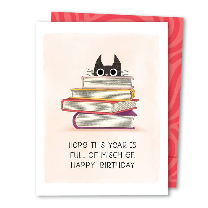 The Noble Paperie - Wholesale Birthday Card - Cat Books | Book Lover Bookish Happy Birthday Card