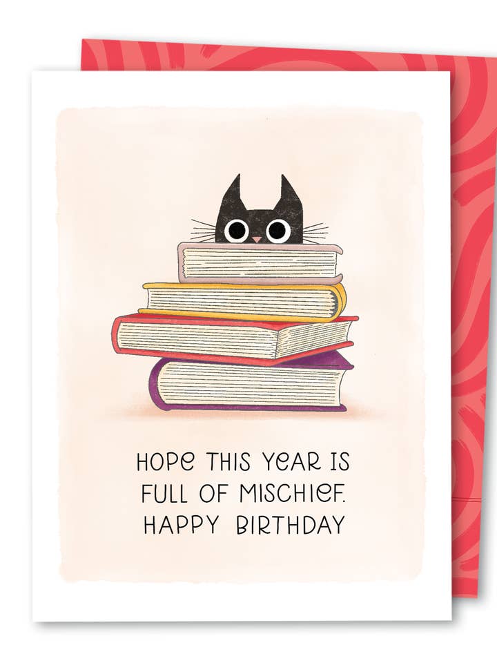 Cat Books | Book Lover Bookish Happy Birthday Card for wholesale by The Noble Paperie