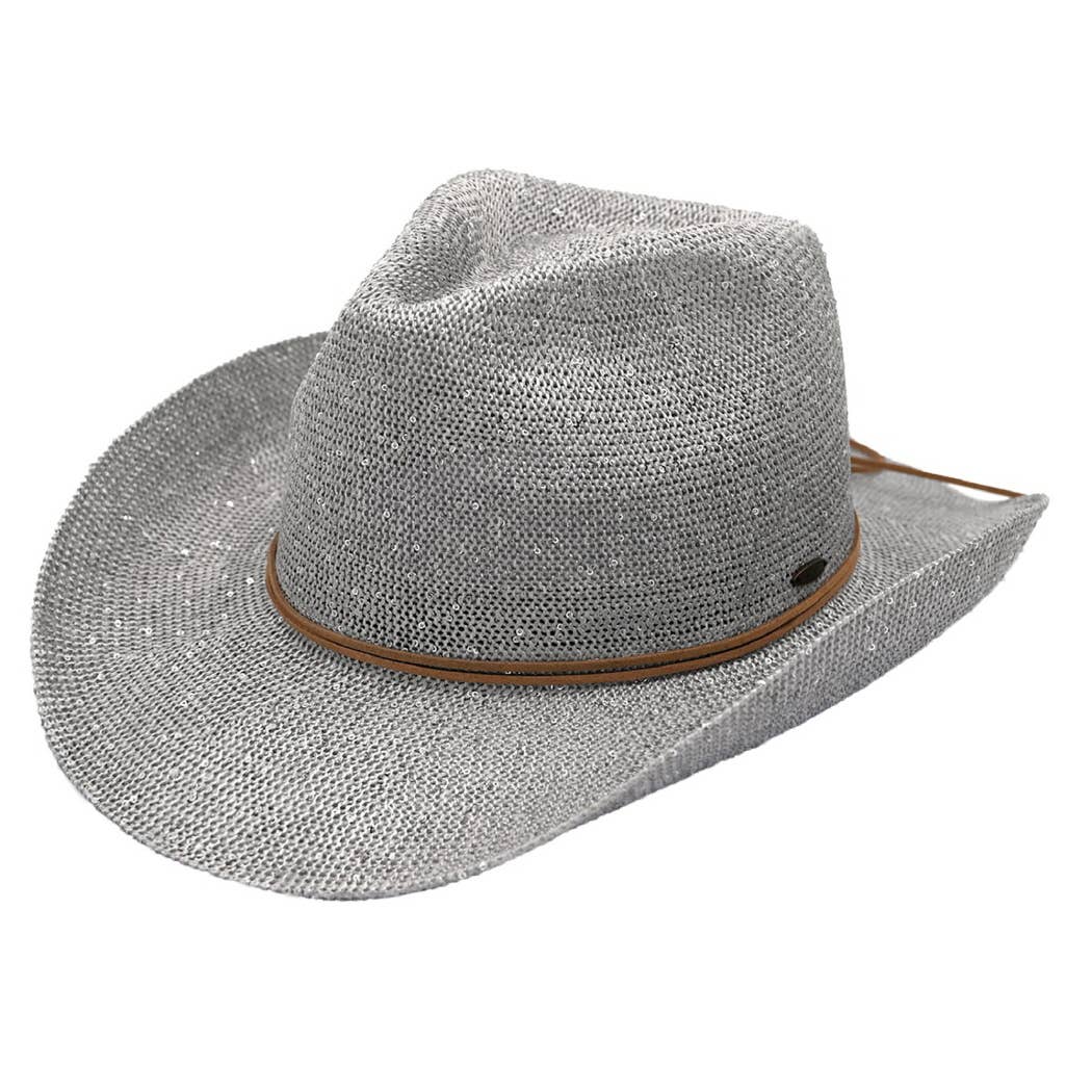Fashion City – wholesale Cowboyhatt - Dam – Paljett Cowboyhatt med mocka String1