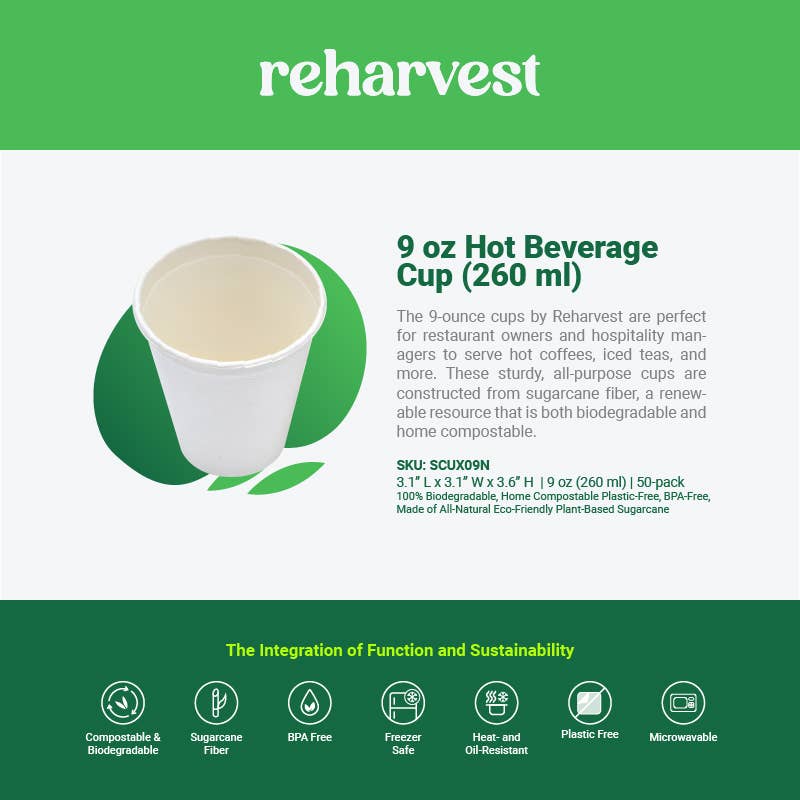 Reharvest – Engroshandel Engangsbæger – Engangs 4 & 9oz Kopper [50-pak] Biologisk nedbrydelige Bagasse Kopper14