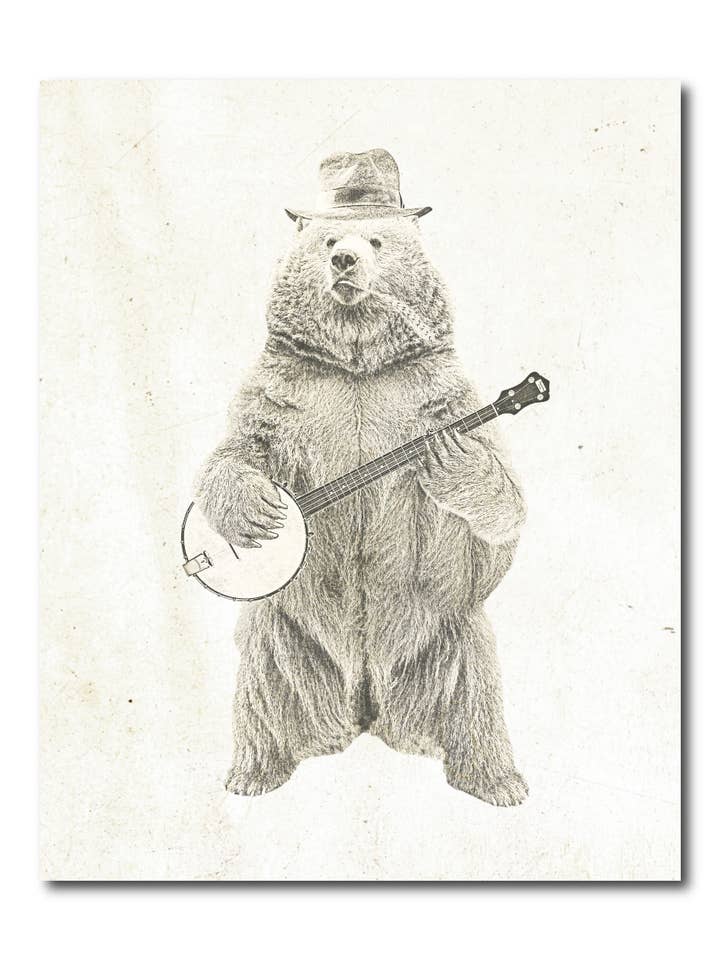 Banjo Bear Vintage 8x10 Print for wholesale by Surly Squirrel
