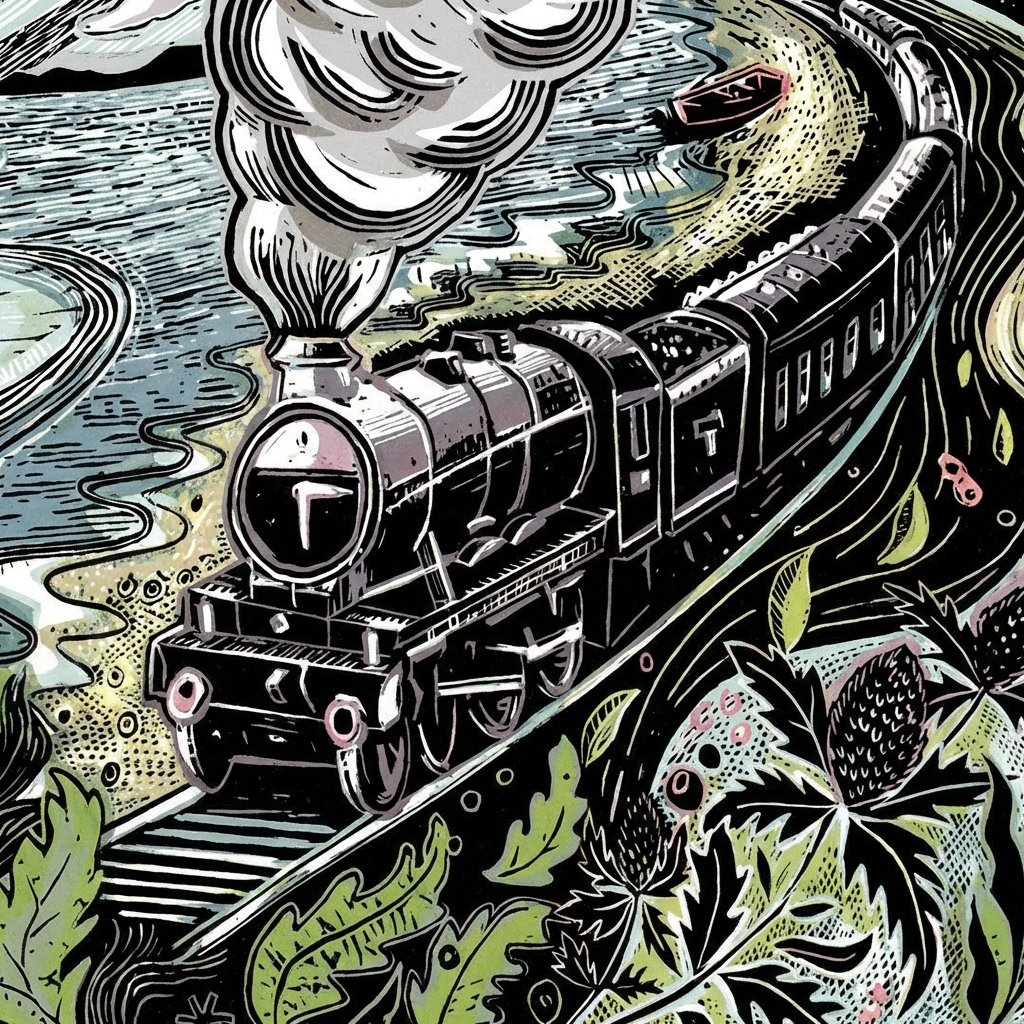 Jamie Poole – wholesale Art print – Crashing of the Seasteads (Dawlish Train) Limited Lino Print3