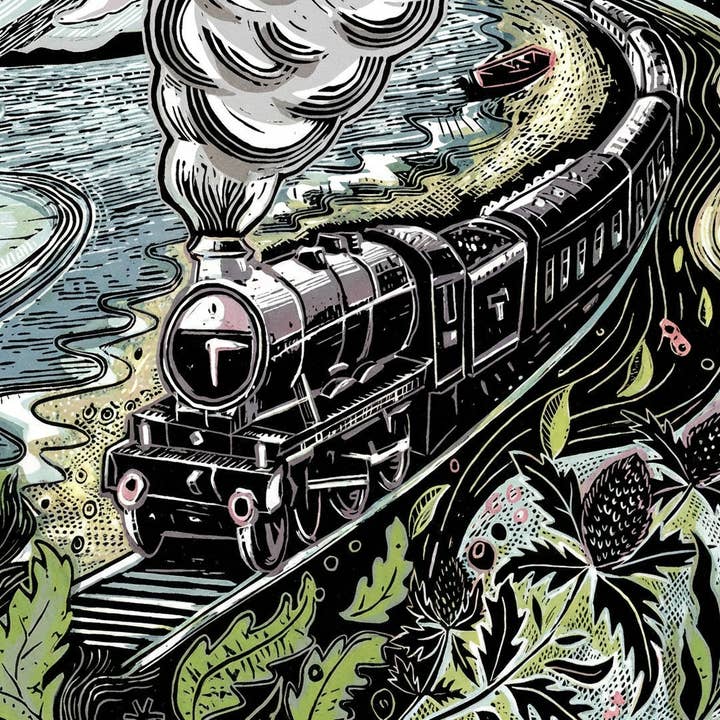 Jamie Poole – wholesale Art print – Crashing of the Seasteads (Dawlish Train) Limited Lino Print3