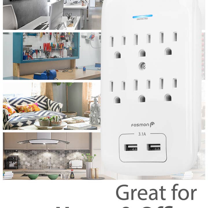 Fosmon - Wholesale Power Adapter - 6 Outlet 1200 Joules Surge Protector with 2 USB Ports7