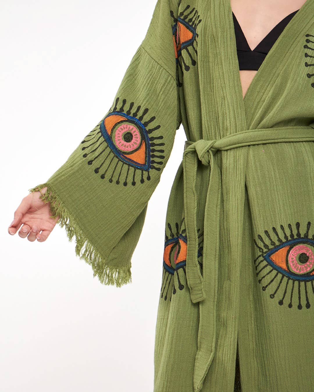 Yaz Concepts - Wholesale Kimono - Women's - Turkish Evil Eye Print Olive Green Robe Festival Kimono Gown14