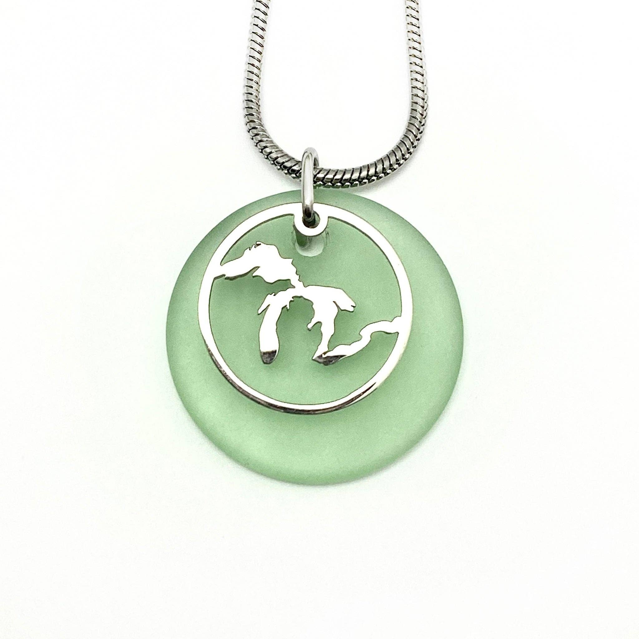 Be Inspired UP - Wholesale Pendant/Charm Necklace - Great Lakes Outline Beach Glass Pendant1