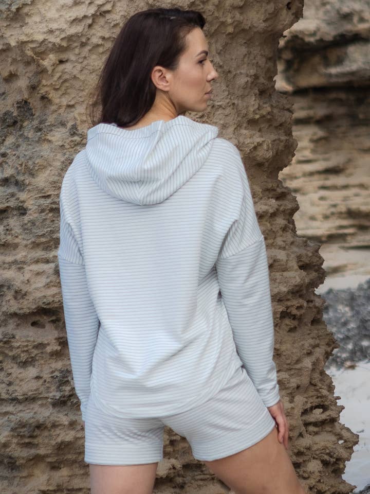 Cotton Hoodie Stripes in White for wholesale by Fit Bird