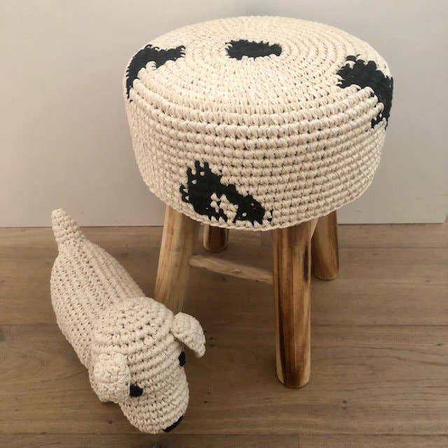 Luna-Leena - handmade in Nepal - Wholesale Stool - kidsstool with cow pattern cover - cotton crochet3