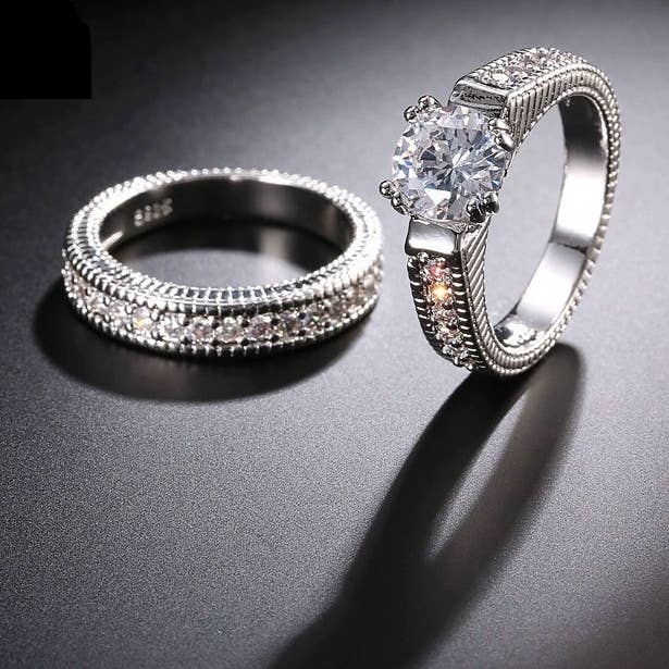 HTB - Wholesale Engagement Ring - Couple Engagement Rings in silver with crystals - 9