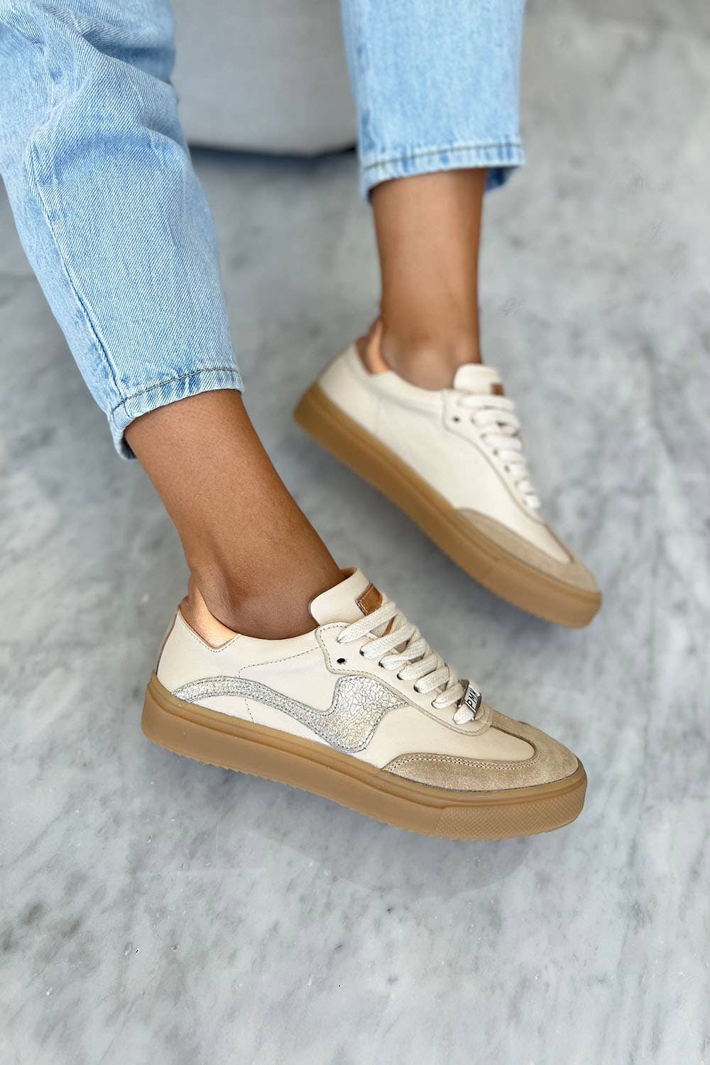 PMK SHOES - Wholesale Lifestyle Sneakers - Women's - Novalis - Beige - Handmade Cow Leather Sneakers