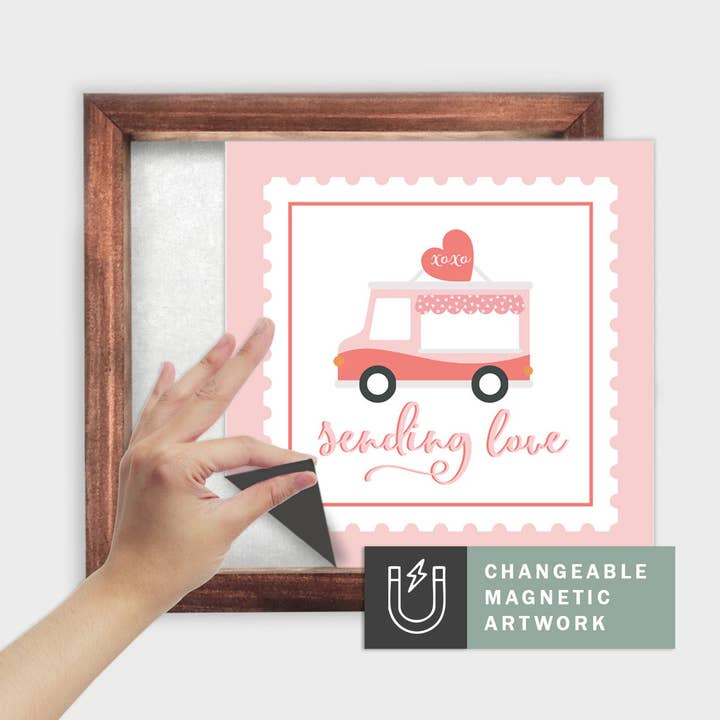 Simpler Seasons Decor - Wholesale Sign - Magnetic Seasonal Decor Insert for Interchangeable Sign (Medium): Sending Love Truck | Valentine's | Magnetic Sign Blank Sold Separate