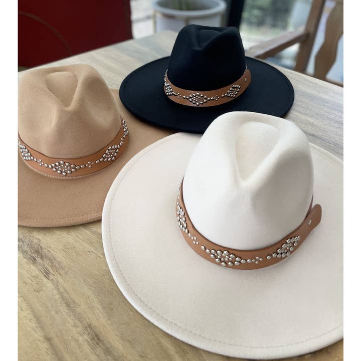 Bella Betty - Wholesale Fedora - Women's - Wide brim panama hat in vegan felt With Steard belt