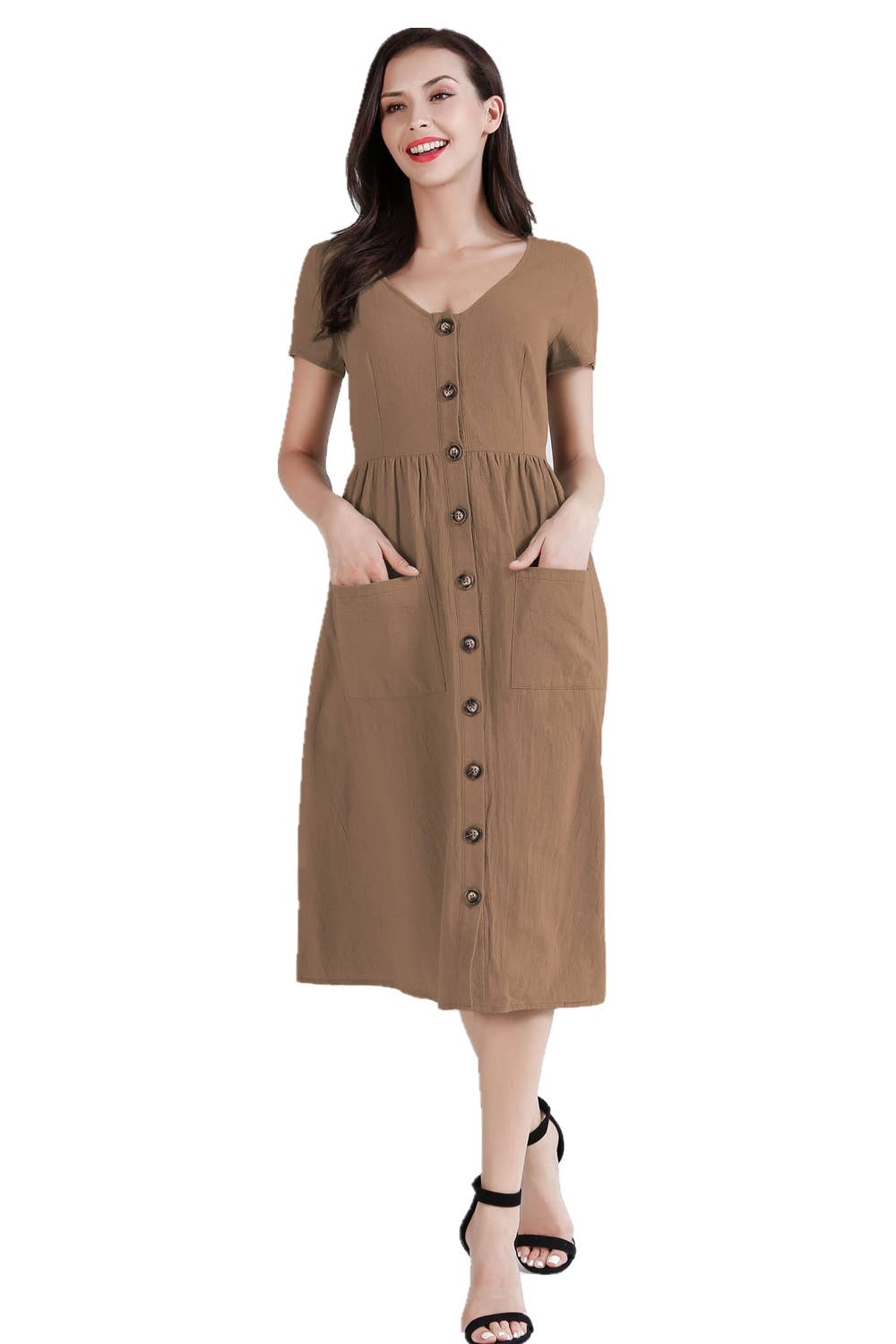 ePretty - Vendita all'ingrosso Vestito - Donna - TJ002 - Abito midi abbottonato con tasche3