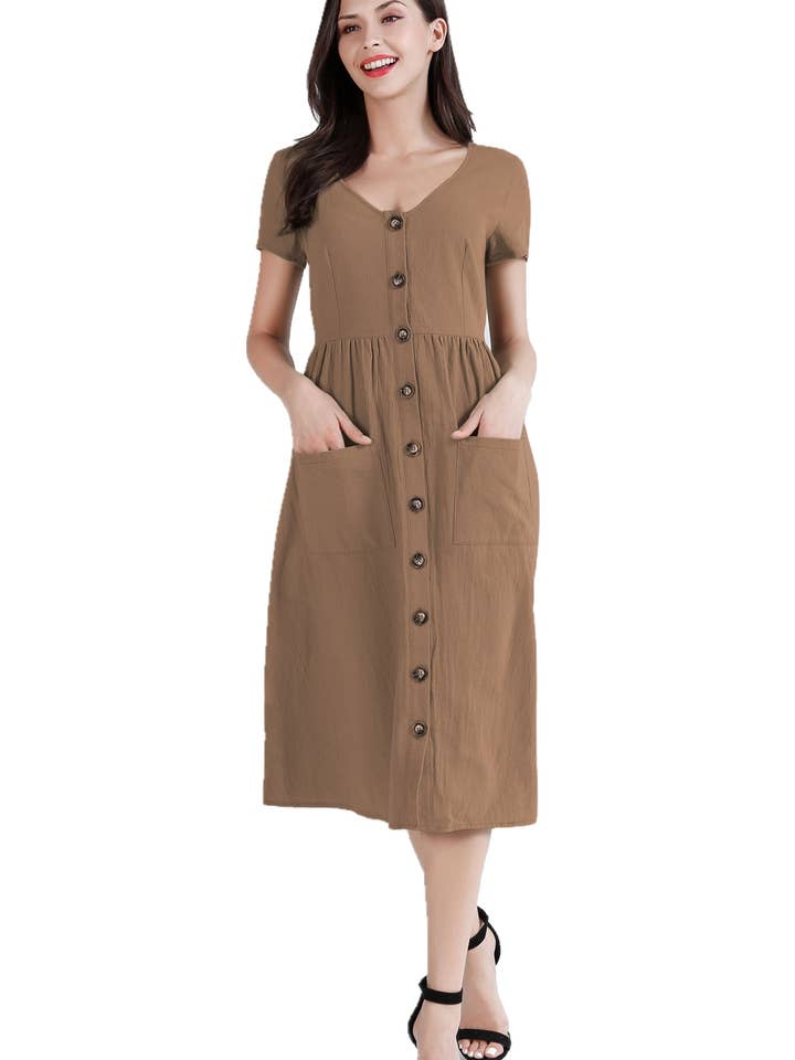 ePretty - Vendita all'ingrosso Vestito - Donna - TJ002 - Abito midi abbottonato con tasche3