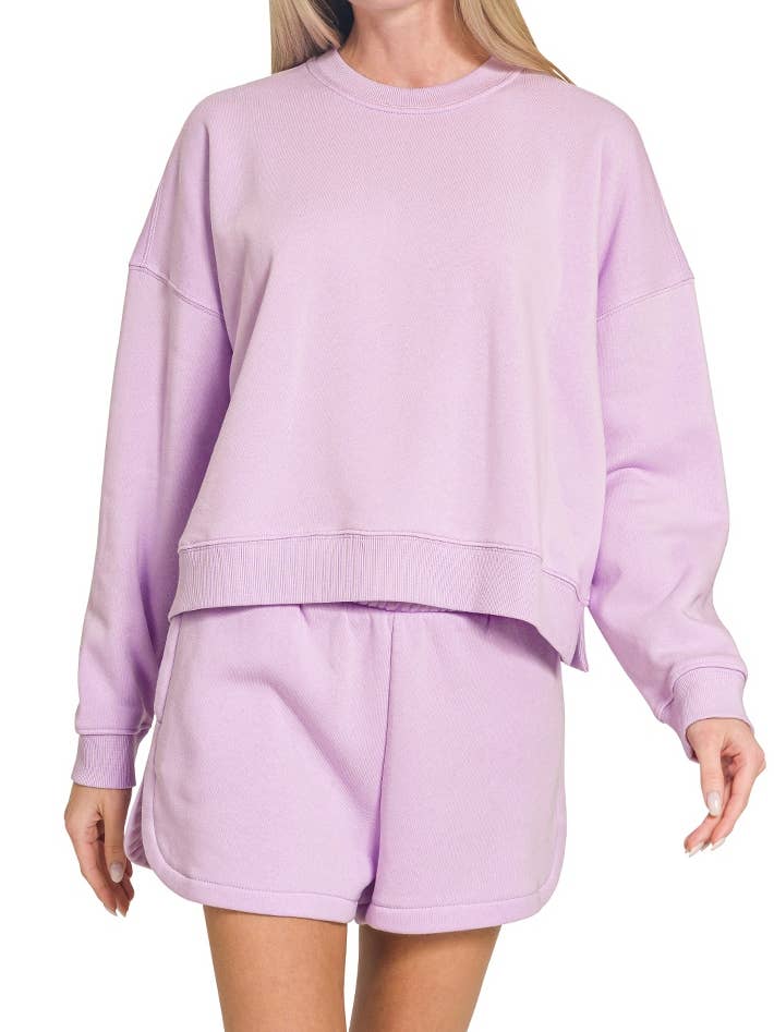 Fleece Long Sleeve Sweatshirts And Shorts Set for wholesale by Vanilla Monkey