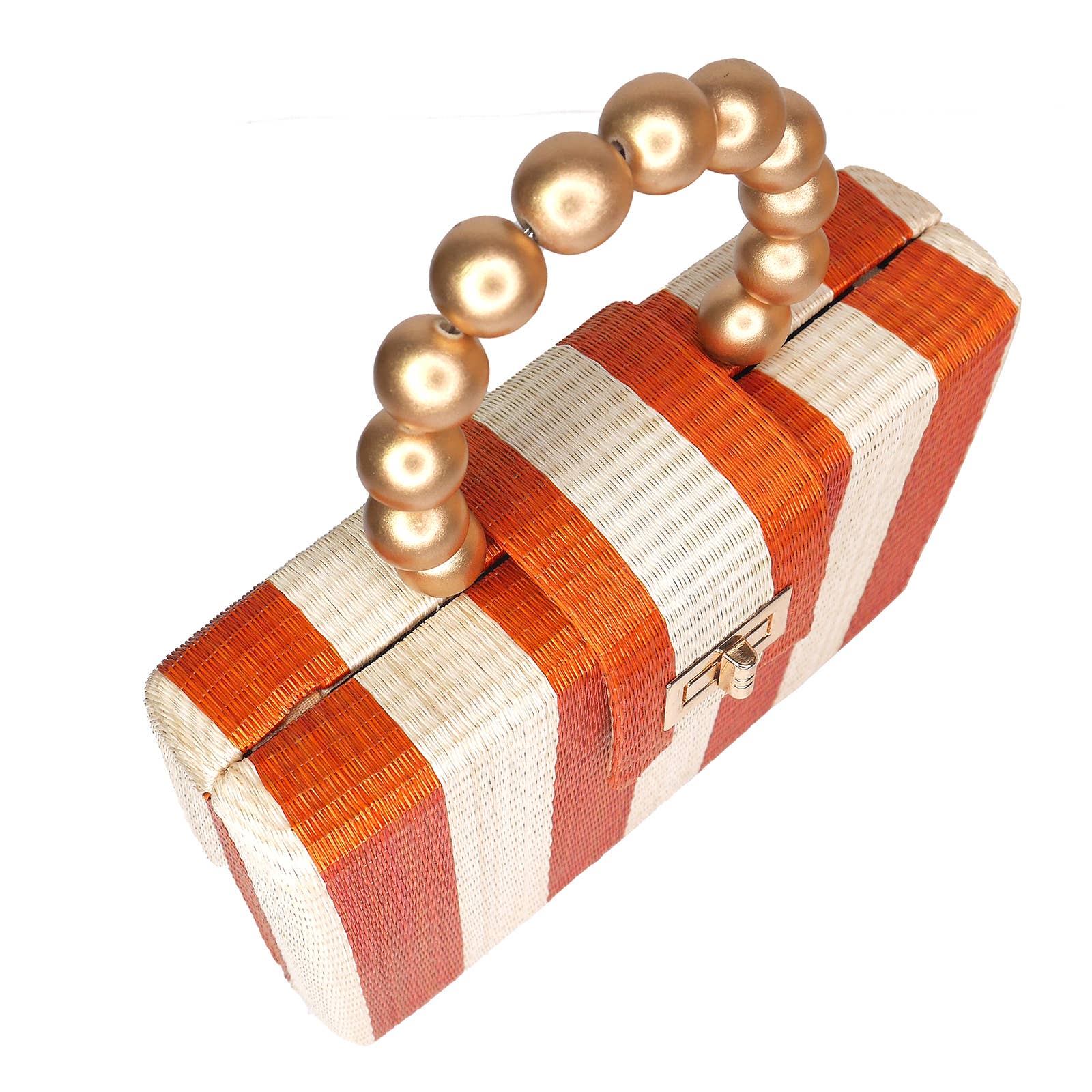 Soli & Sun - Wholesale Clutch Bag - Women's - Orange Stripe Clutch Bag | Gold Bead Handle | Artisanal Luxe6