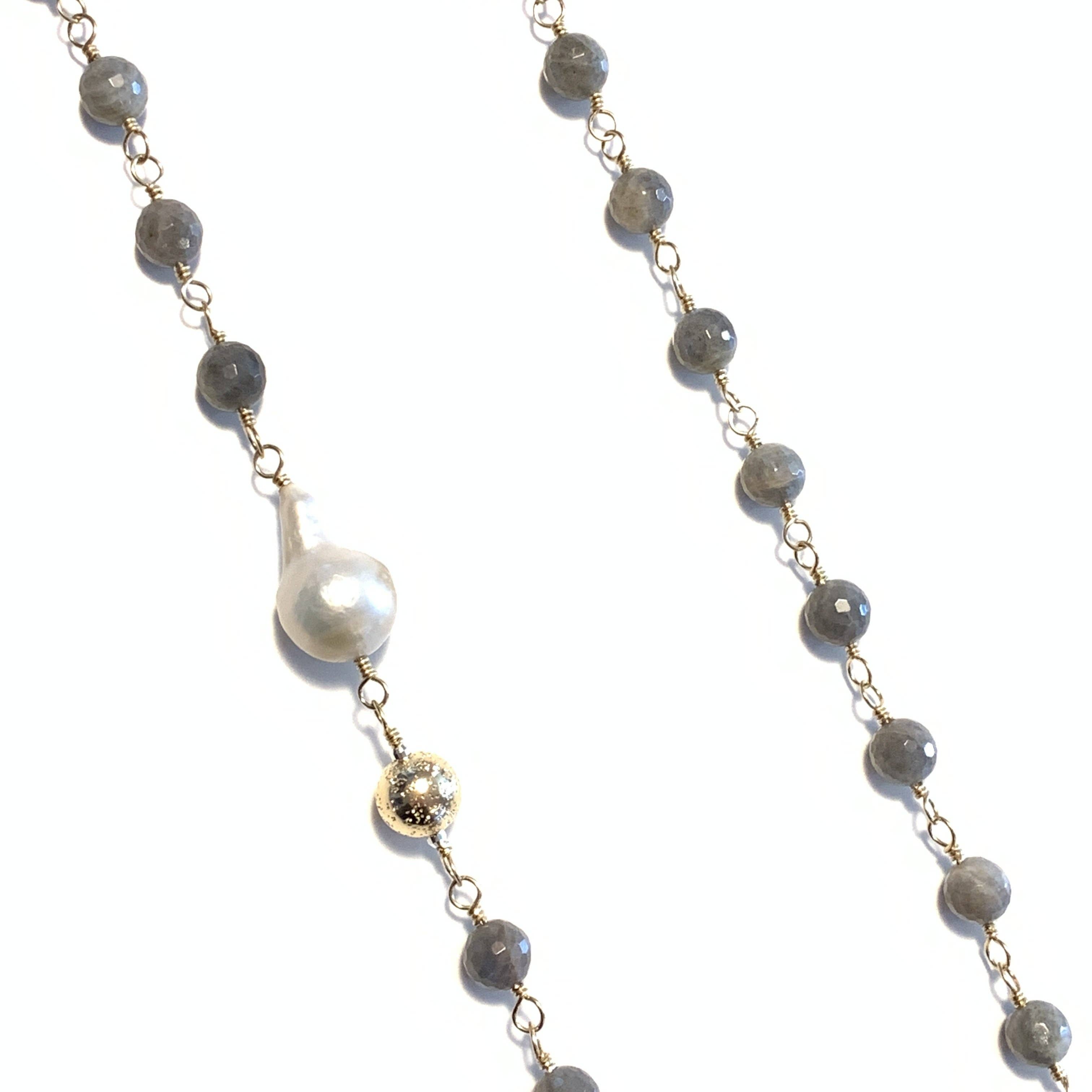 Solid Design Studios - Wholesale Beaded/Pearl Necklace - Faceted Labradorite, Ultra Baroque Pearl & 14k Gold-Filled Infinity Necklace5