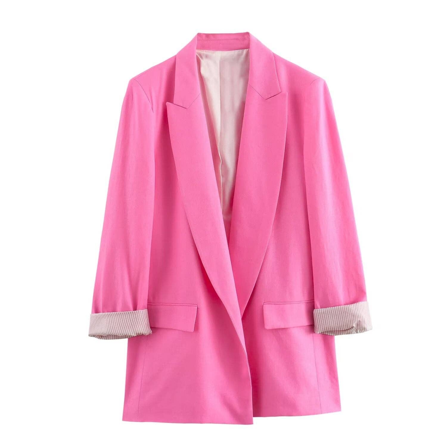 alberalkirk - Vente Blazer – femme - Blazer à manches retroussées en mélange de lin pour femme N5A4136