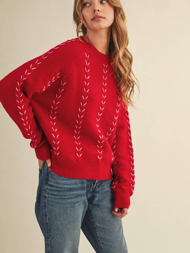 &MERCI - Wholesale Knit Sweater - Women's - EMBROIDERED LONG SLEEVE PULLOVER SWEATER MSW1117910