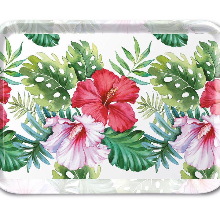TRAY - Hibiscus Floral WHITE (COLLECTION) for wholesale by Elegant Gifts