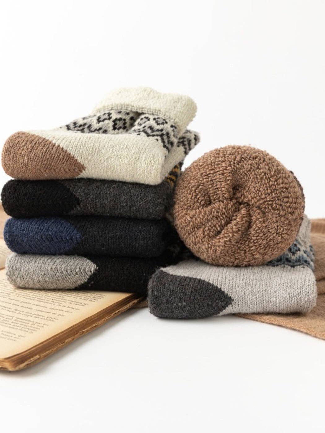 Funkyrel® Atzbranding Limited - Vendita all'ingrosso Calzini - Uomo - Rufia - Calze Invernali Spesse Retrò Classiche da Uomo - 5 Paia/Confezione2