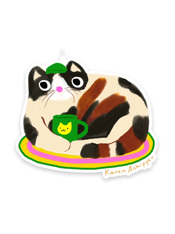 Coffee Cat Sticker – Sticker for Cat and Coffee Lovers for wholesale by Karen Schipper