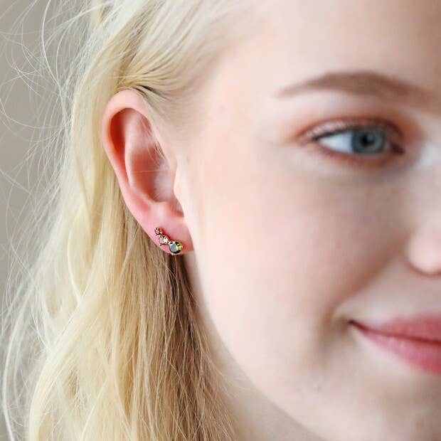Lisa Angel - Wholesale Stud/Post Earrings - Triple Crystal Stud Earrings in Gold4