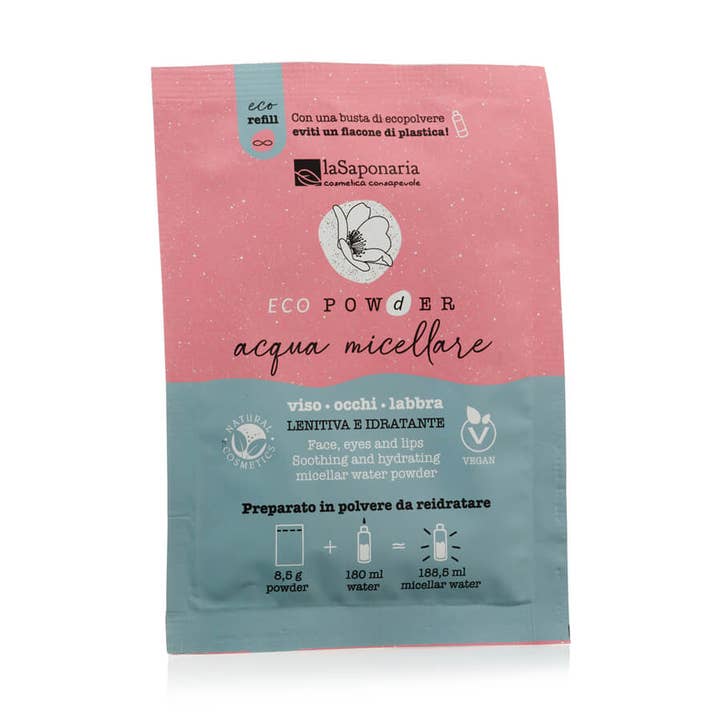 Acqua micellare in polvere, viso occhi labbra (8,5 gr) per la vendita all'ingrosso da parte di La Saponaria