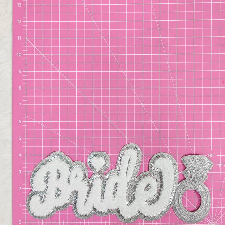 Scratch Decor - Wholesale Patch - Large Bride with Ring Silver Glitter Chenille Iron-on Patch1