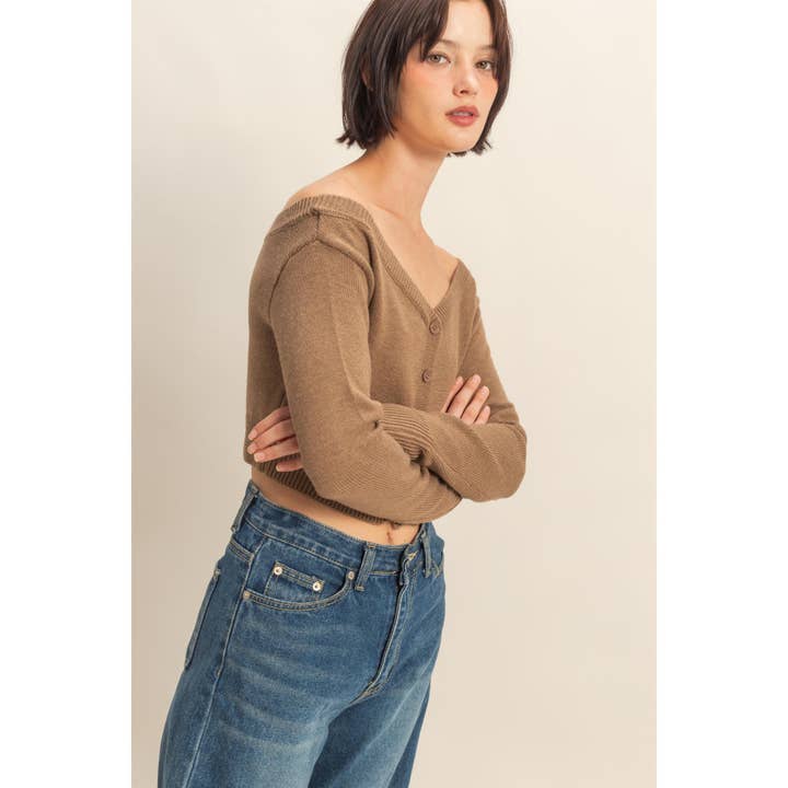 Double Zero - Wholesale Knit Sweater - Women's - Off The Shoulder Long Sleeve Crop Sweater Top14
