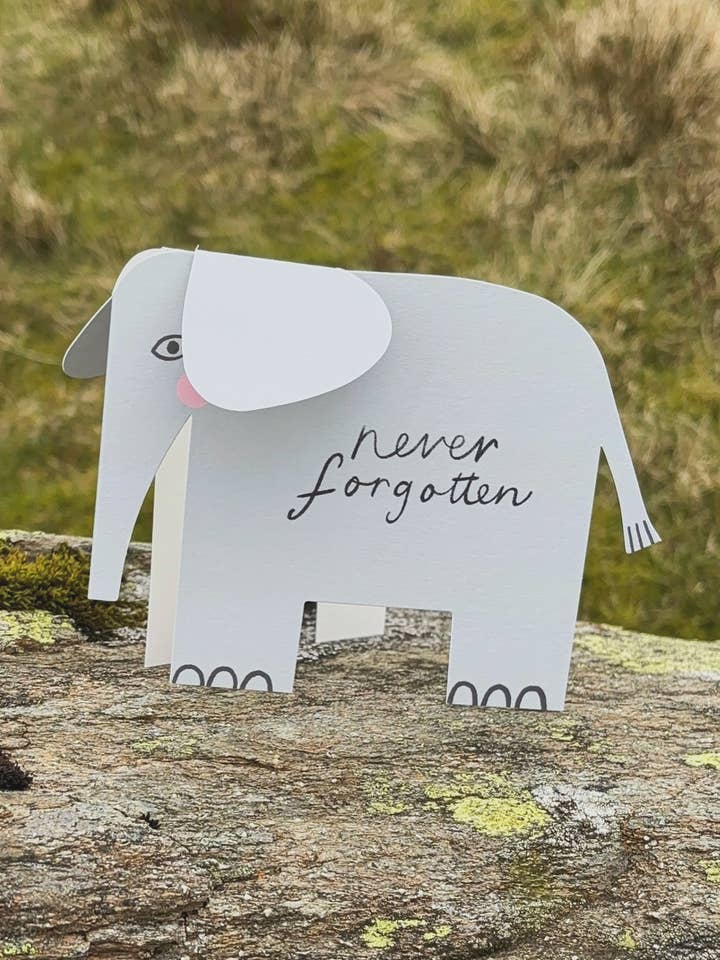 Never Forgotten Elephant A6 Standing Luxury Eco Card for wholesale by Kitty Kenda Papergoods