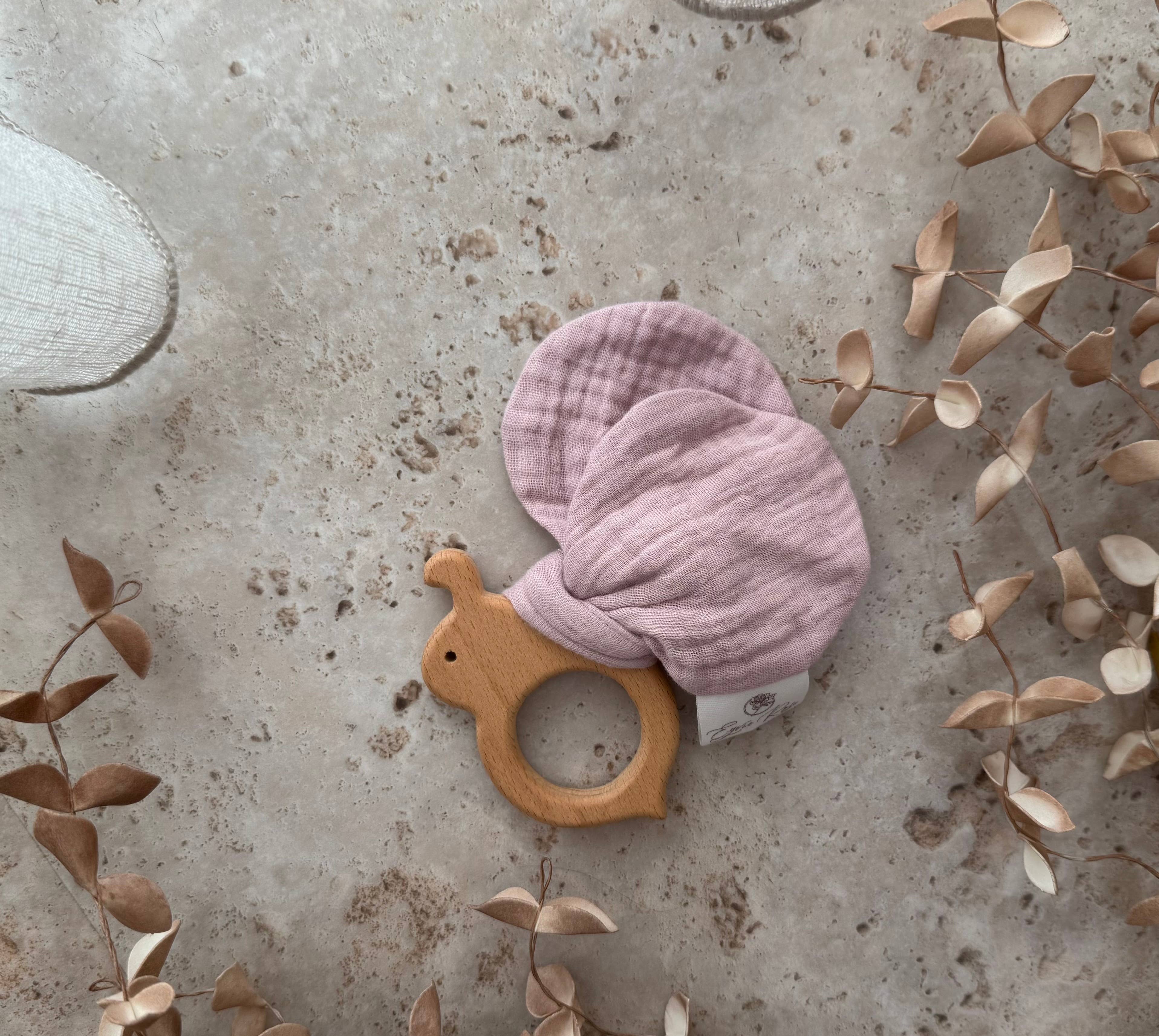 Eyvie Rose - Vente Anneau de dentition sans clip – bébé - Anneau de dentition papillon – 100 % coton et bois de hêtre0