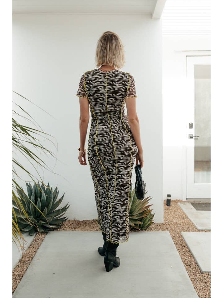 Maude Zebra Mesh Dress | Dark brown for wholesale on Faire1