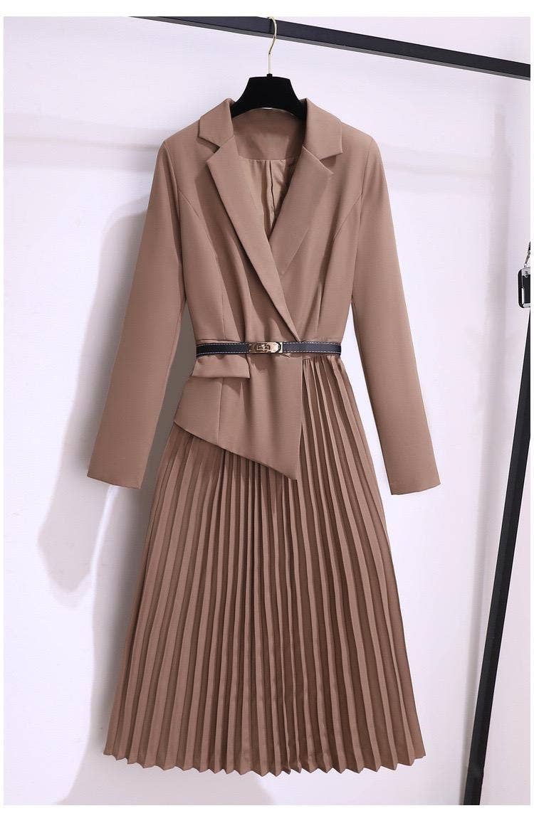 Productseeker - Wholesale Jurk - Dames - Dames blazerjurk met geplooide rok en leren riem10