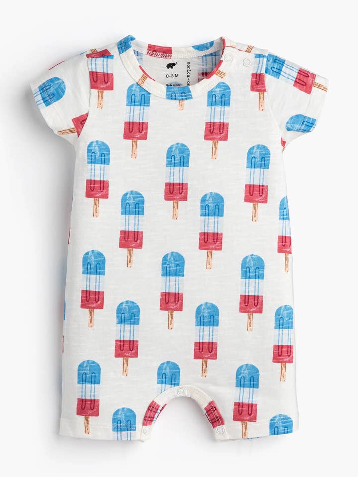 4th of July Slub Shorty Romper_Americana Ice Pops for wholesale by Monica + Andy
