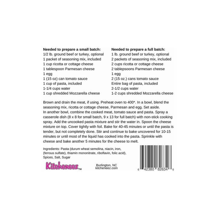 Kitcheneez Mixes & More! - Wholesale DIY Food Kit - Baked Ziti Dump 'n Bake Meal Kit with Seasoning and Pasta1