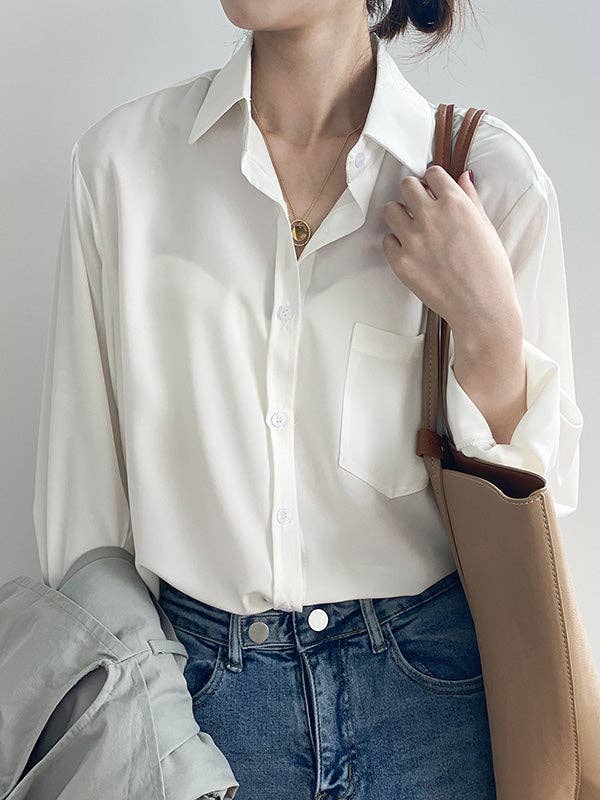 UZ Wholesale Store - Wholesale Button Down Shirt - Women's - Urban Solid Color Lapel Long Sleeves Blouse10